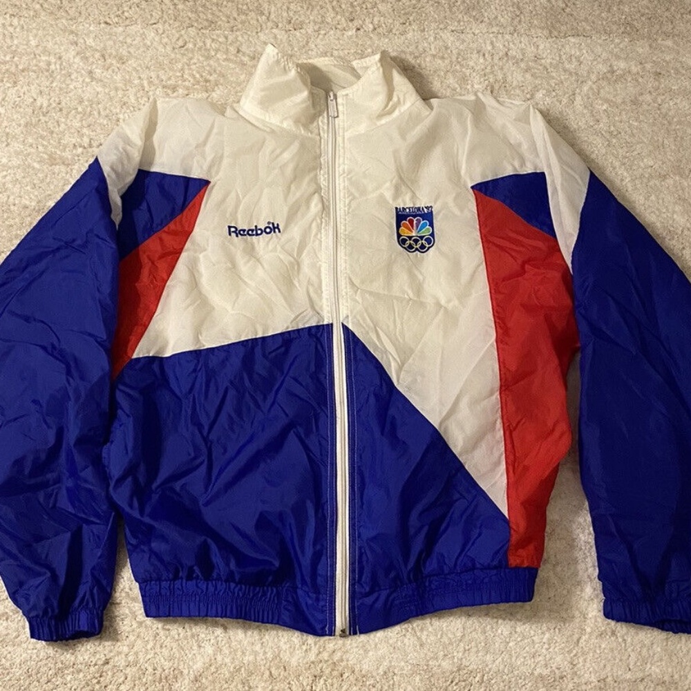 Reebok White Blue Red Vintage Windbreaker Jacket